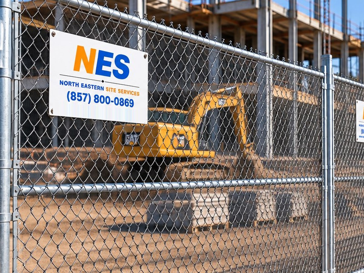 NES temporary fence panels with site signage