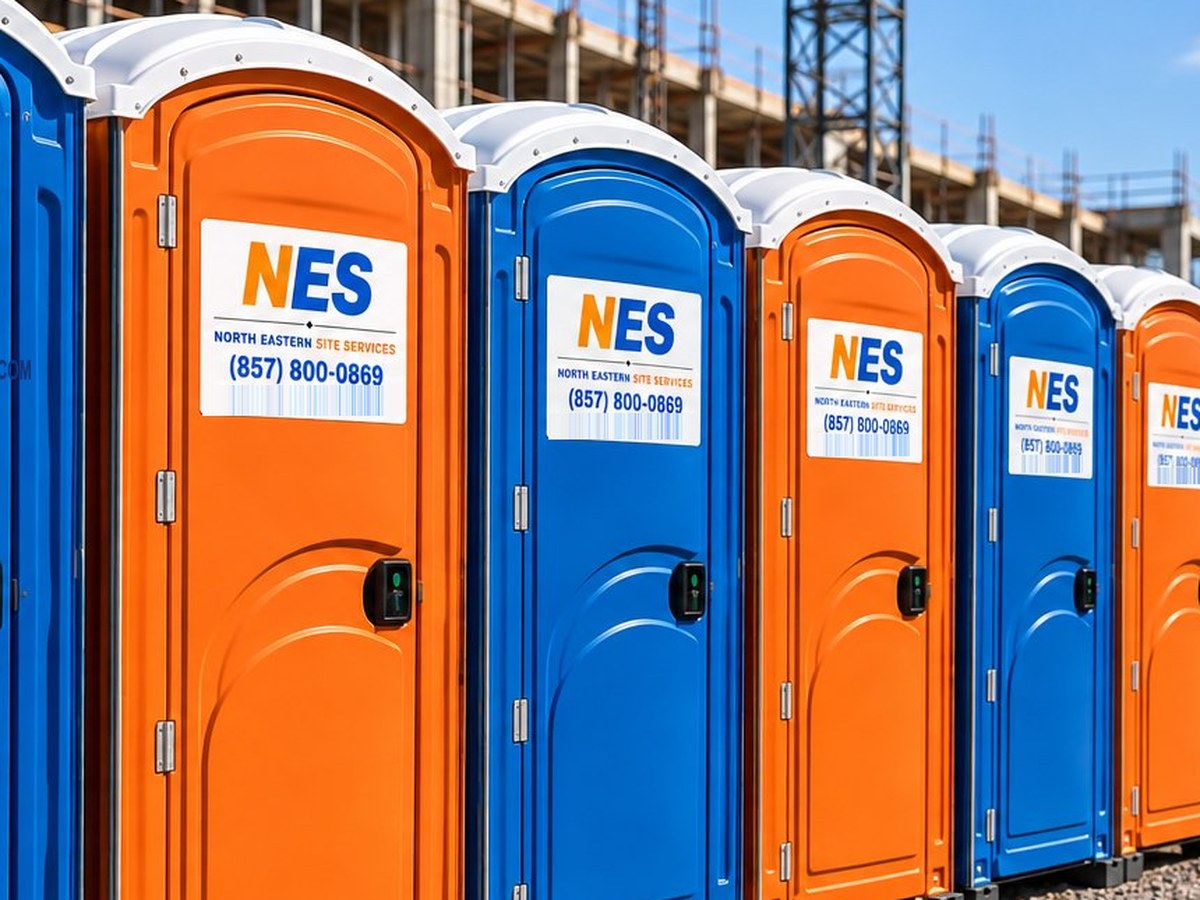 NES porta johns lined up on a jobsite