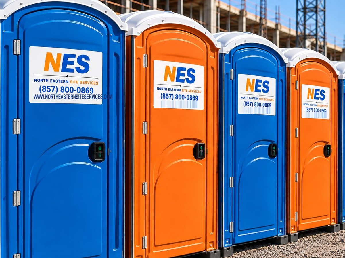 Towable restroom on a jobsite